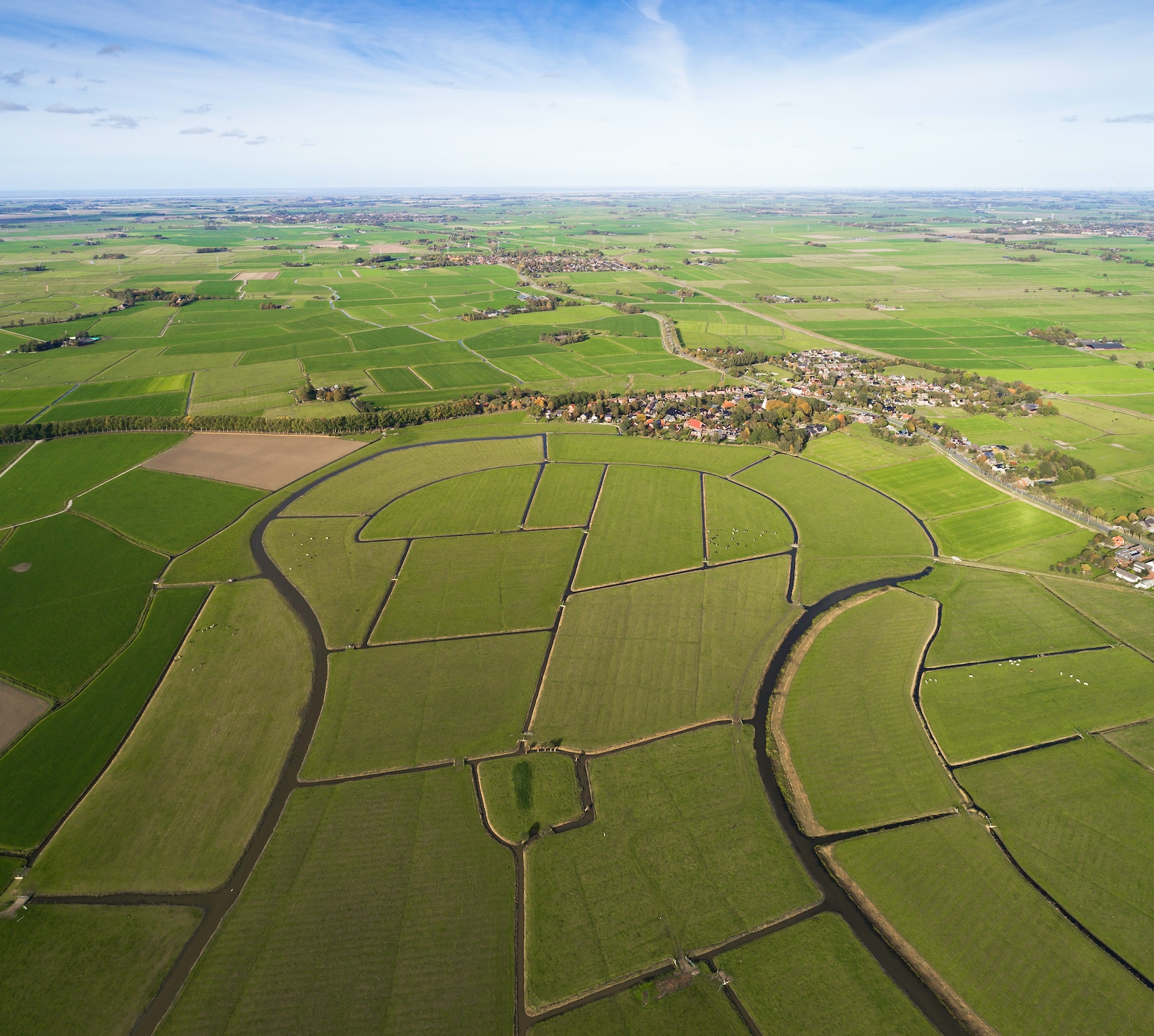 Luchtfoto weilanden Selwerderdiepje Hunze-rivier